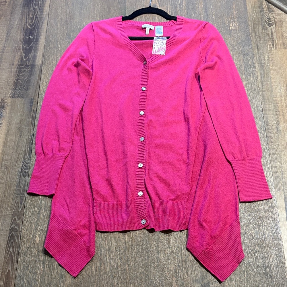 LOGO by Lori Goldstein Pink Button-Front Knit Cardigan Size XS